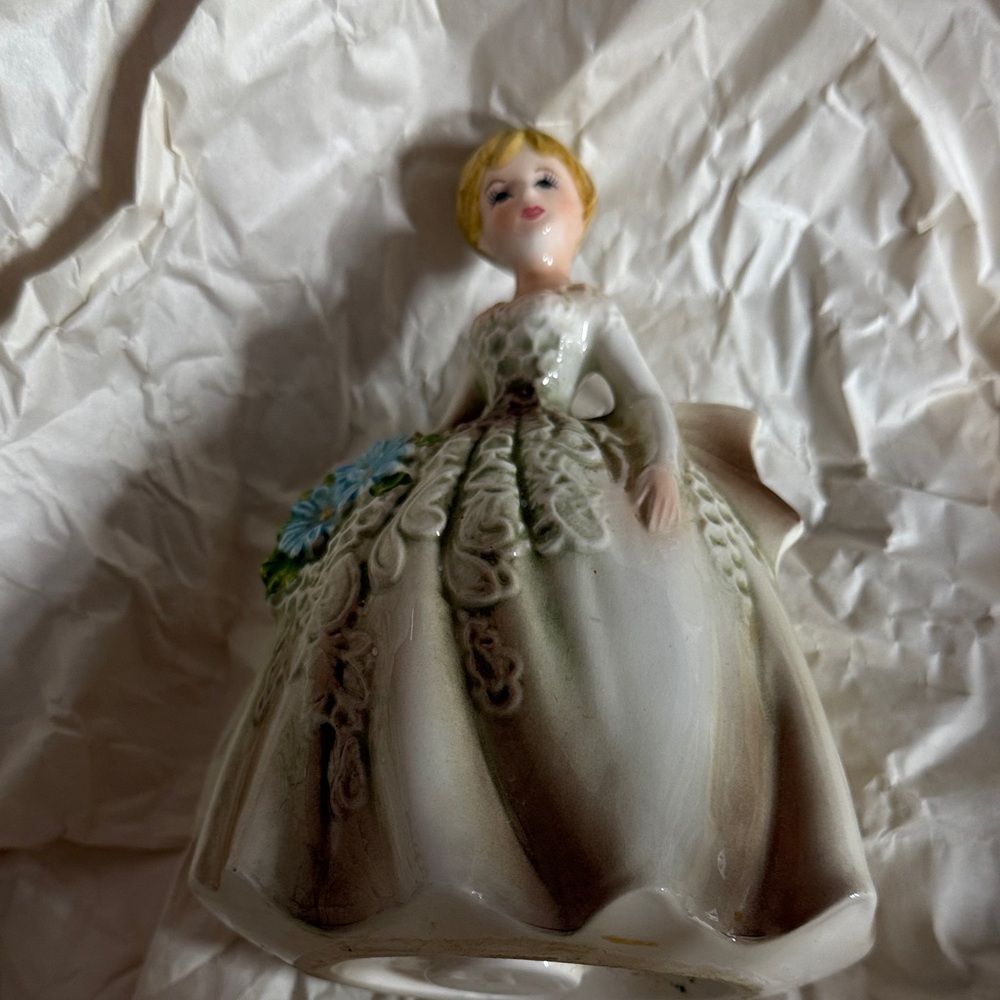 Elegant Ceramic Lady Figurine with Blue Accents